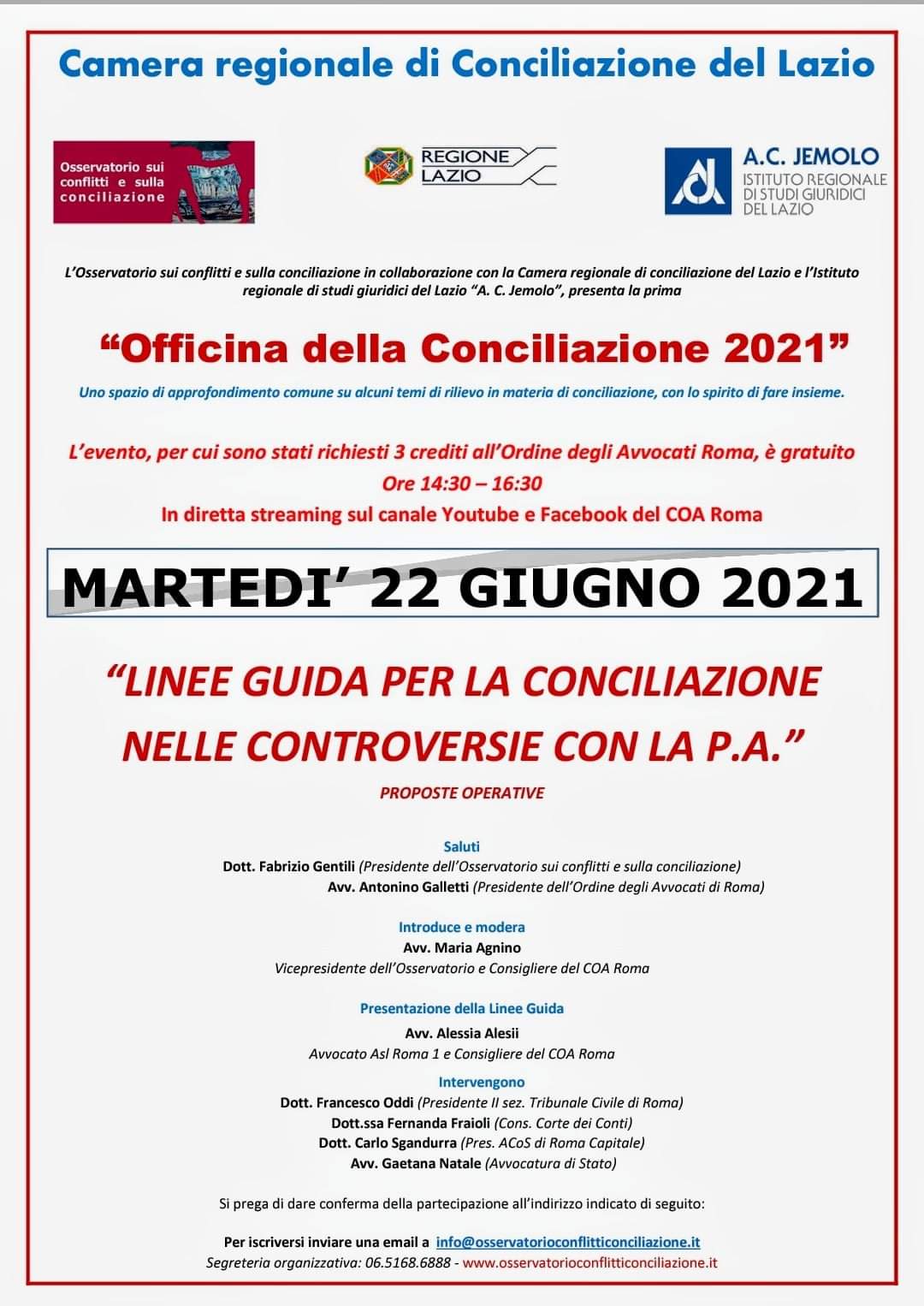 SECONDA OFFICINA DELLA CONCILIAZIONE 2021