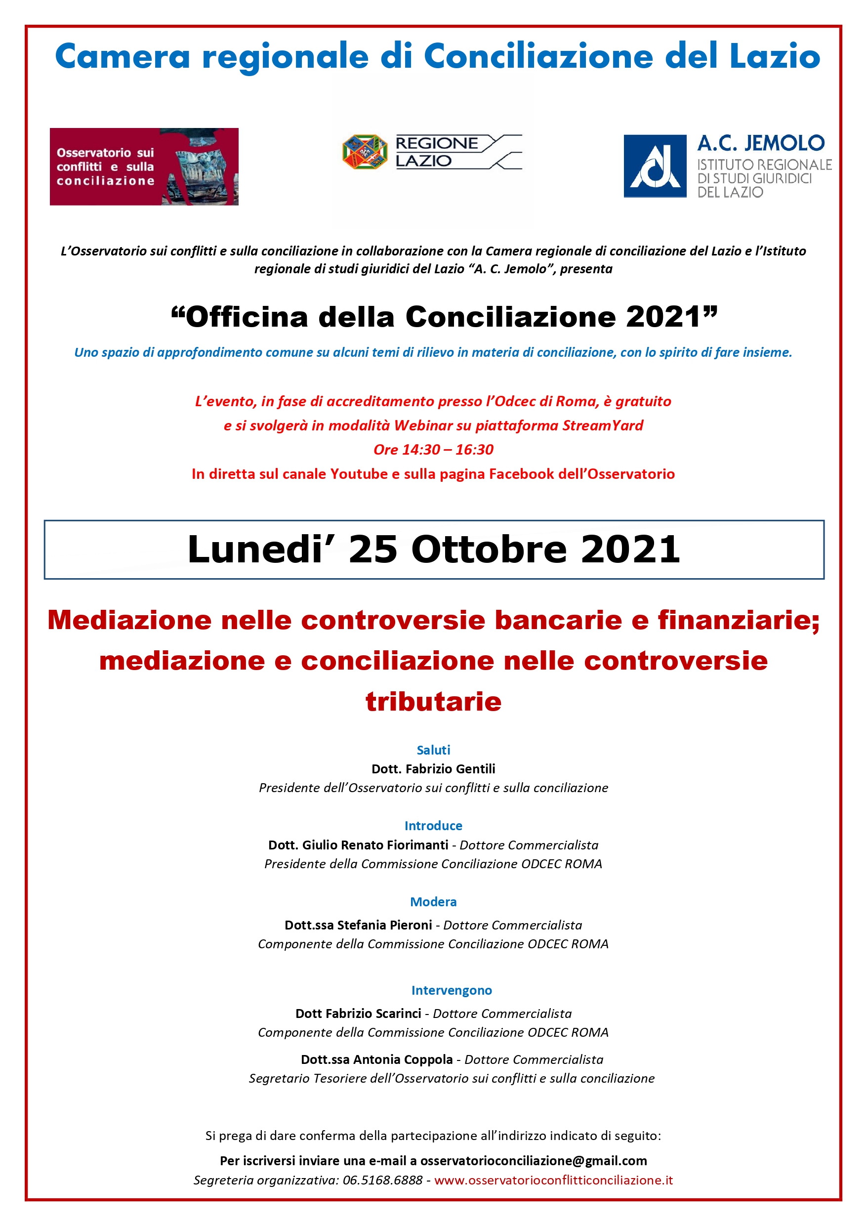 TERZA OFFICINA DELLA CONCILIAZIONE 2021