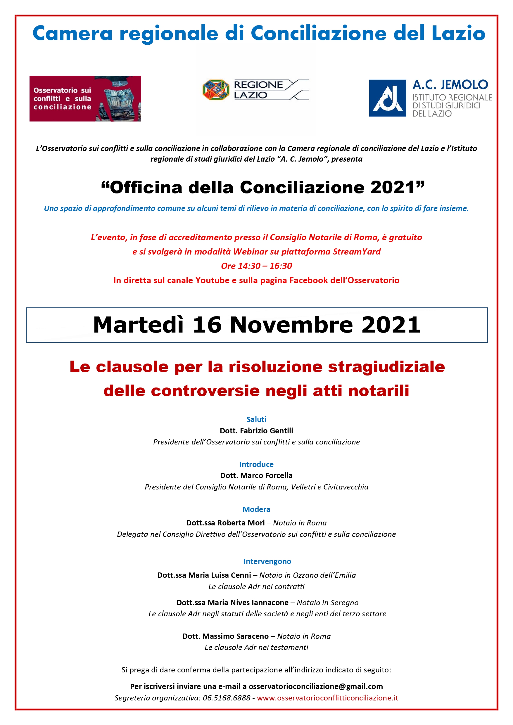 QUARTA OFFICINA DELLA CONCILIAZIONE 2021