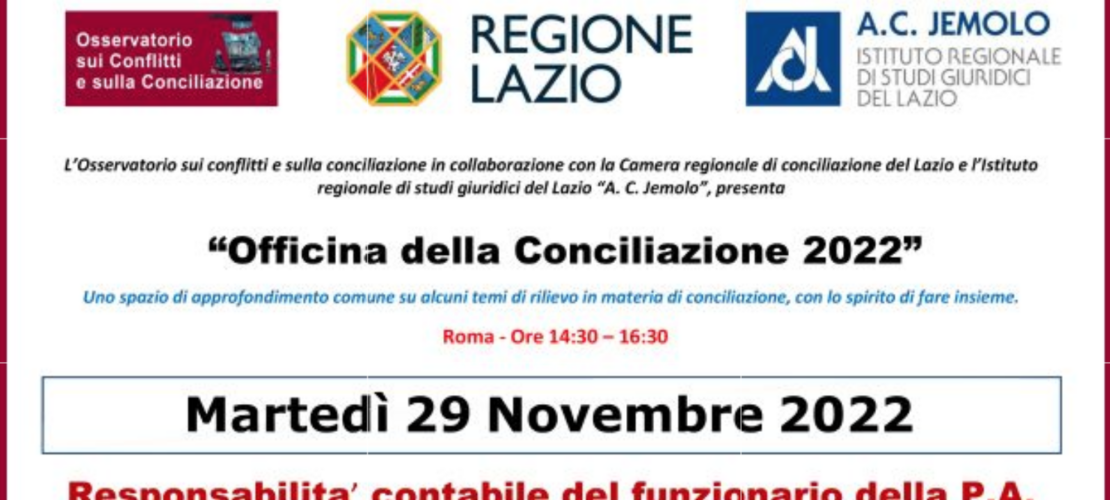 Terza Officina della Conciliazione – Appuntamento al 29 novembre 2022